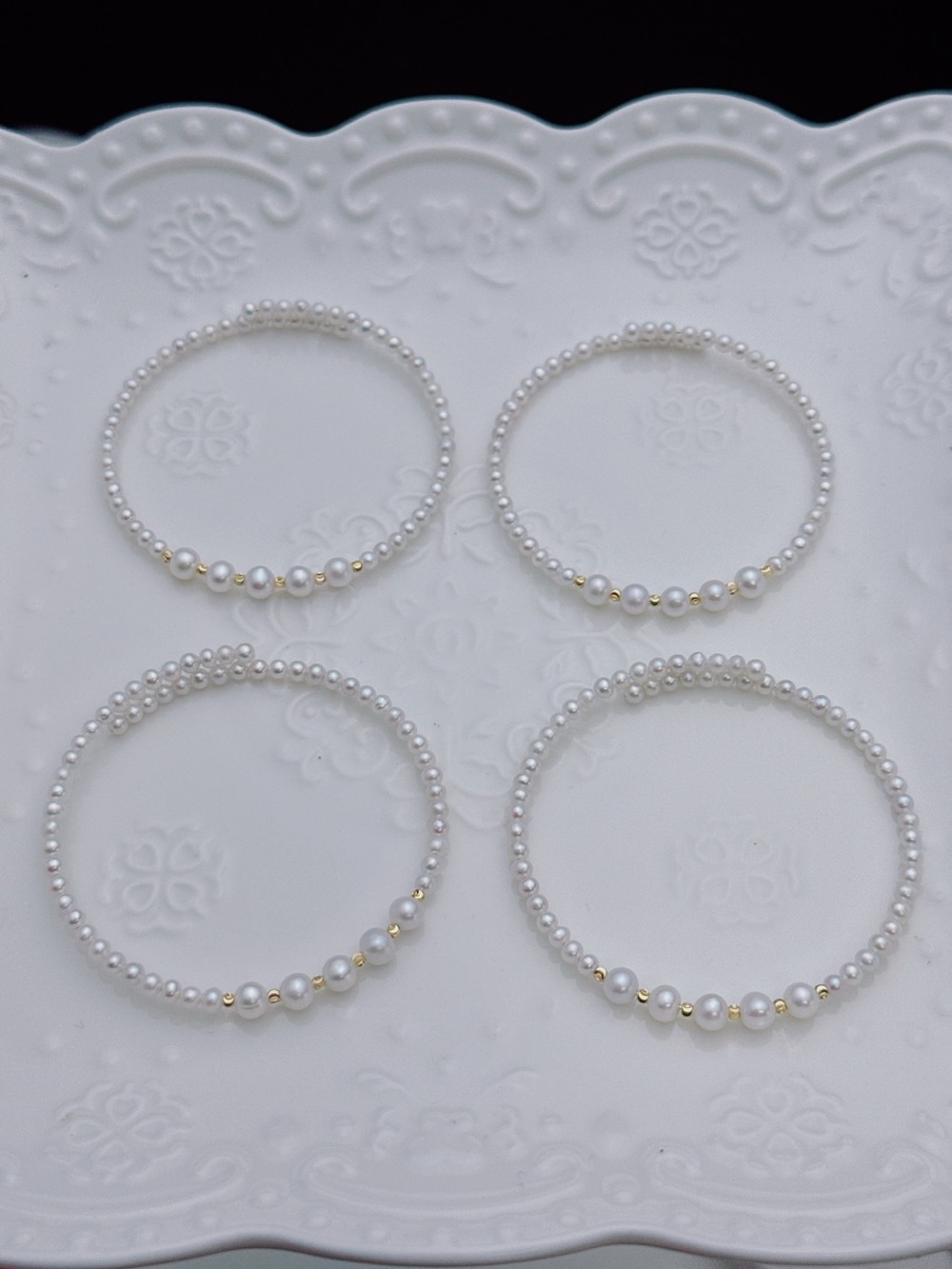 26B489 Handmade Freshwater Pearl Bangle Bracelet Freesize 3-4mm